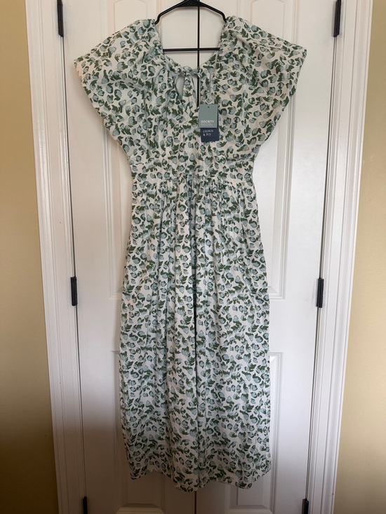 crown & ivy Dresses & Skirts - crown & ivy society social White Dress with Green and Light Blue Floral Print